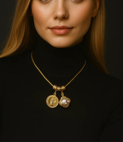 Guadalupe &amp; Baroque Pearl Pendant Necklace – 18K Gold-Plated PHOEBE'S 