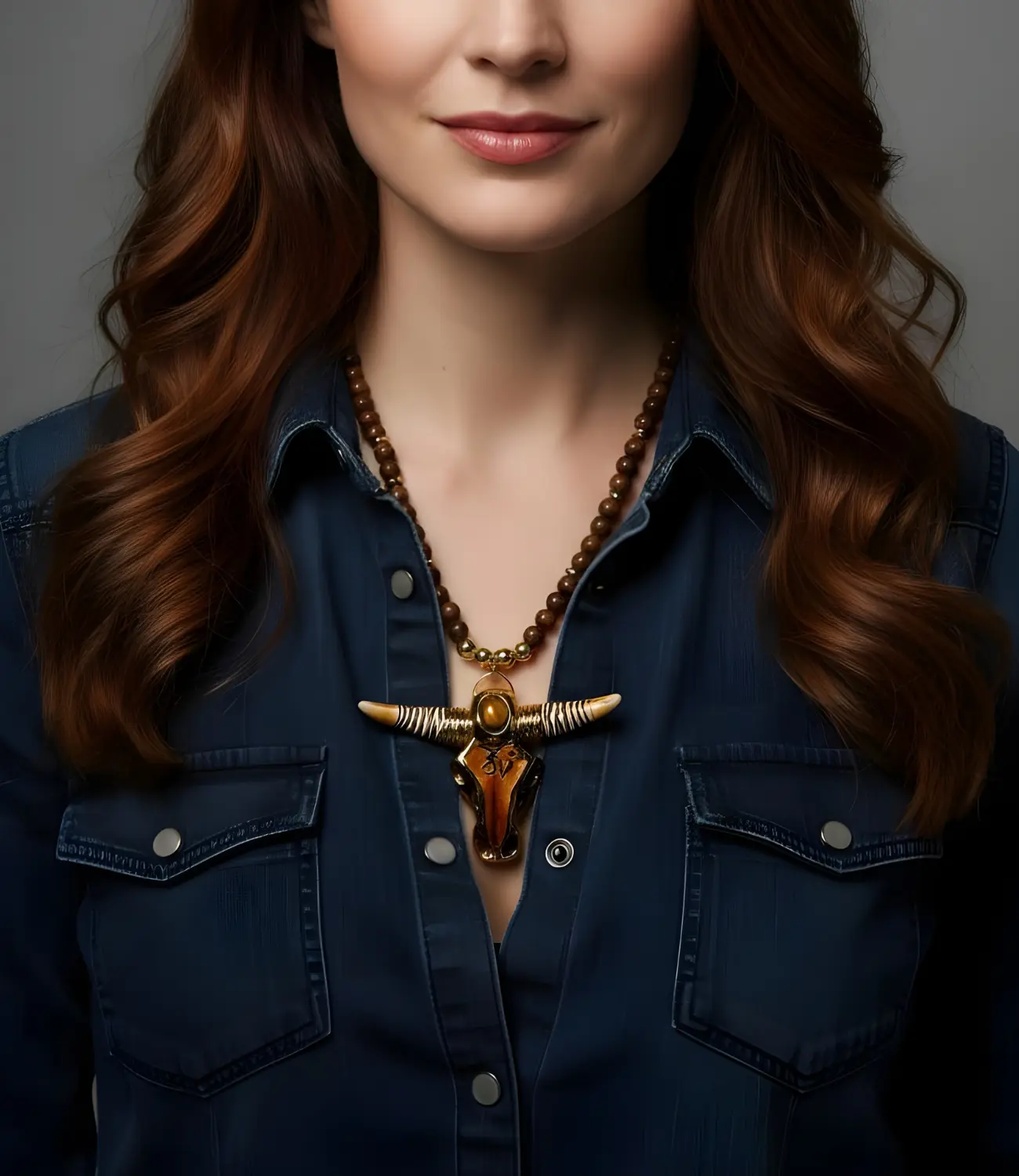 Handcrafted Wooden Necklace with a Bull's Head Carved from Bone – Amulet of Tribal Strength and Protection PHOEBE'S 