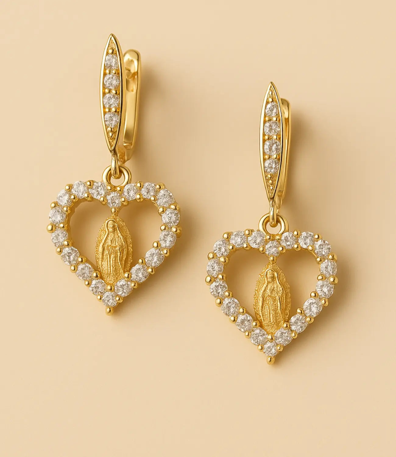 Heart Earrings with Virgin Mary – 18K Gold Plated PHOEBE'S 