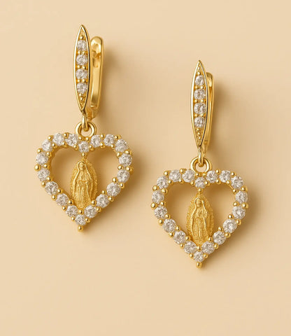 Heart Earrings with Virgin Mary – 18K Gold Plated PHOEBE'S 