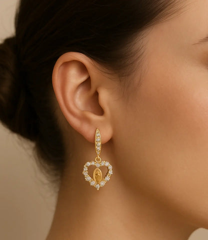 Heart Earrings with Virgin Mary – 18K Gold Plated PHOEBE'S 