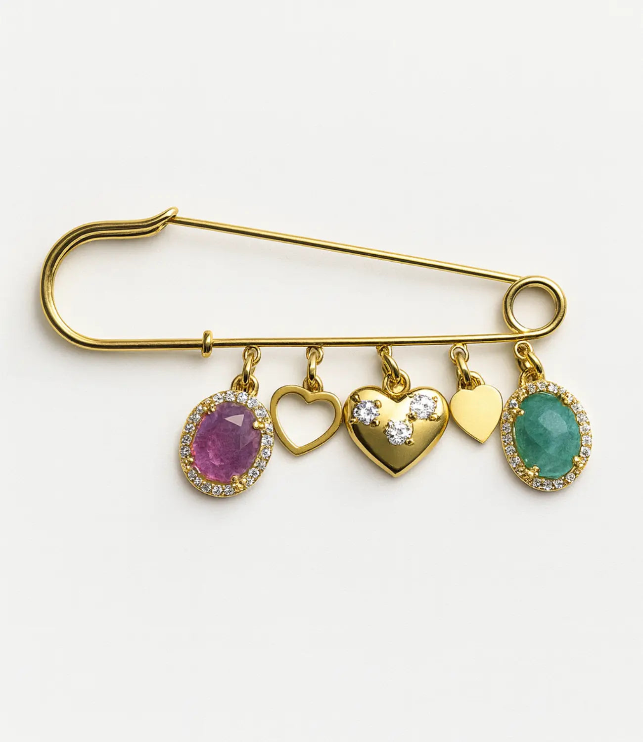 Hearts and Amethyst and Aventurine Gemstone Pin Phoebe`s  