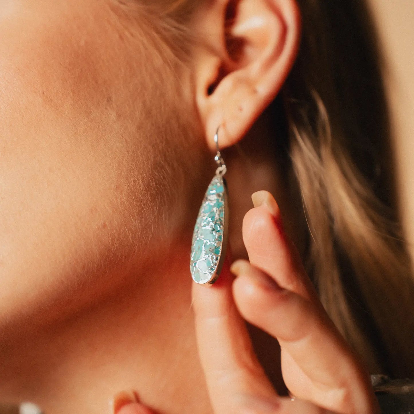 Hook Earrings with Real Turquoise – Artisan Elegance in Gold and Silver Phoebe`s  