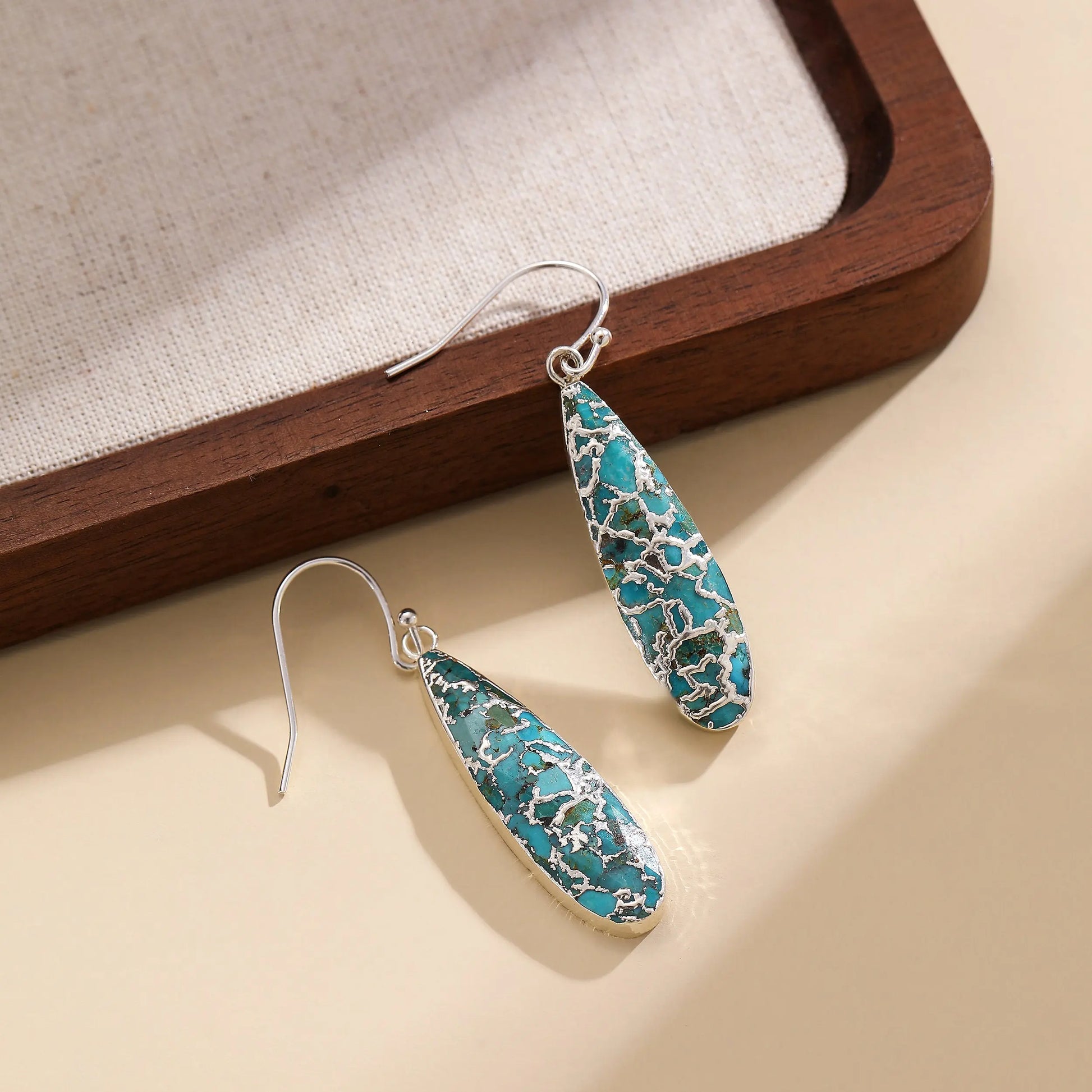 Hook Earrings with Real Turquoise – Artisan Elegance in Gold and Silver Phoebe`s  