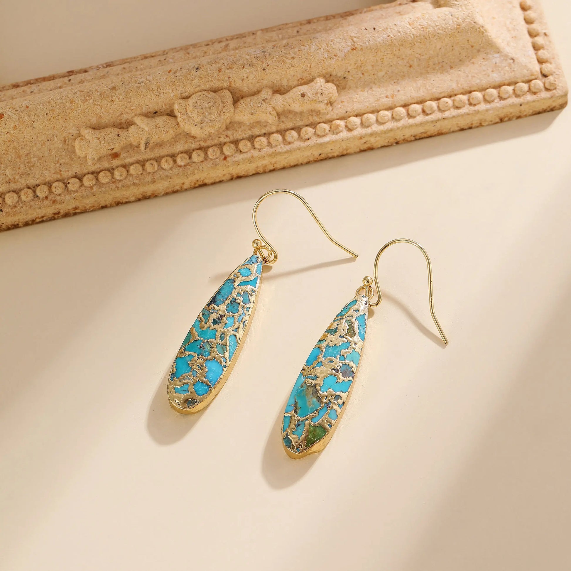 Hook Earrings with Real Turquoise – Artisan Elegance in Gold and Silver Phoebe`s  