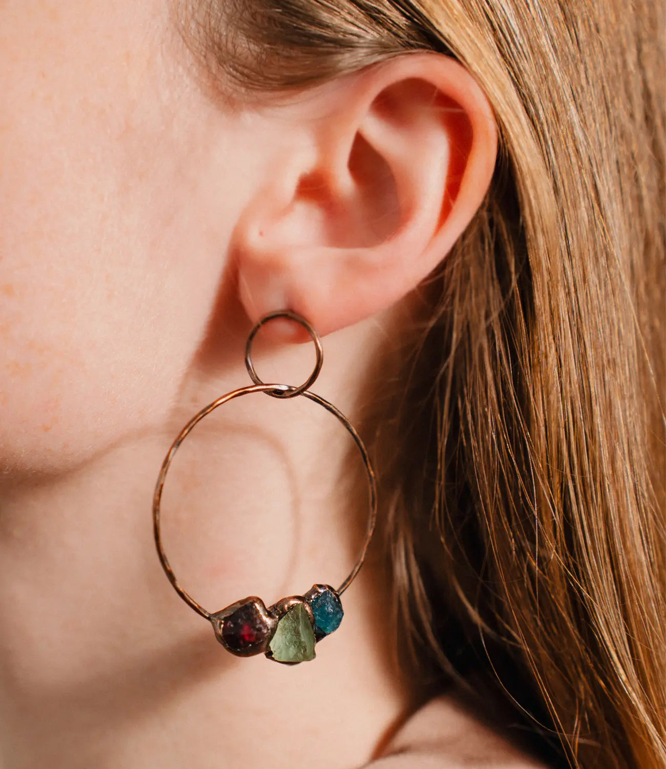 Hoop Earrings with Raw Natural Gemstones PHOEBE'S 