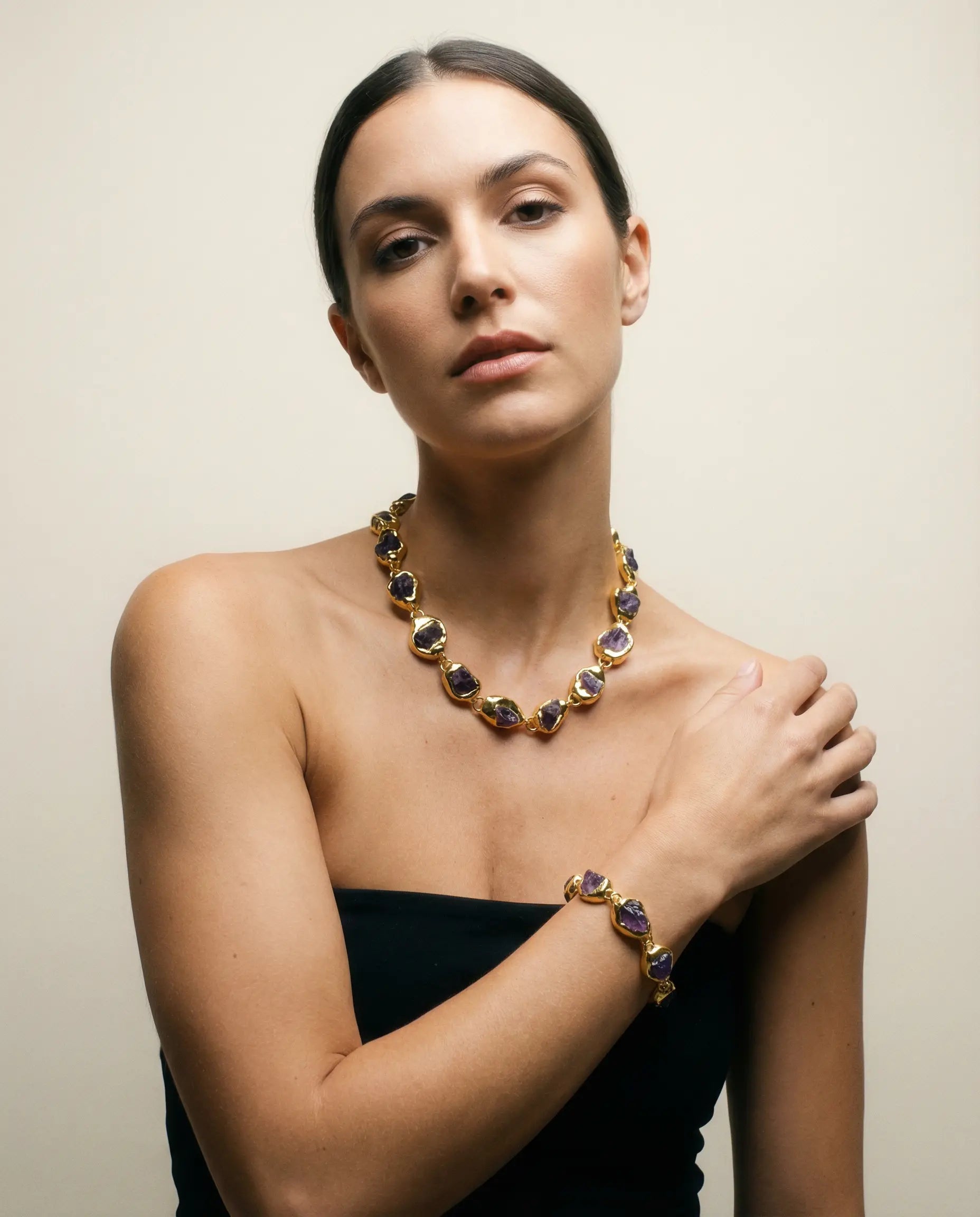 Imperial Amethyst Set · 18K Gold-Plated Necklace and Bracelet PHOEBE'S 
