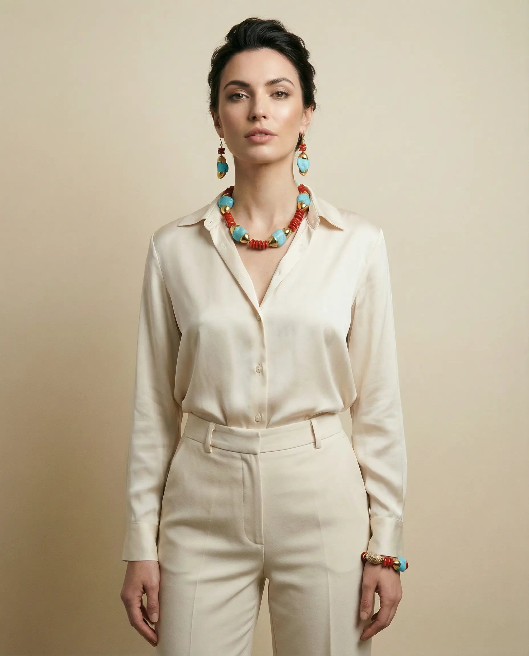 Imperial Turquoise and Coral Set in 18K Gold Plating Phoebe`s  