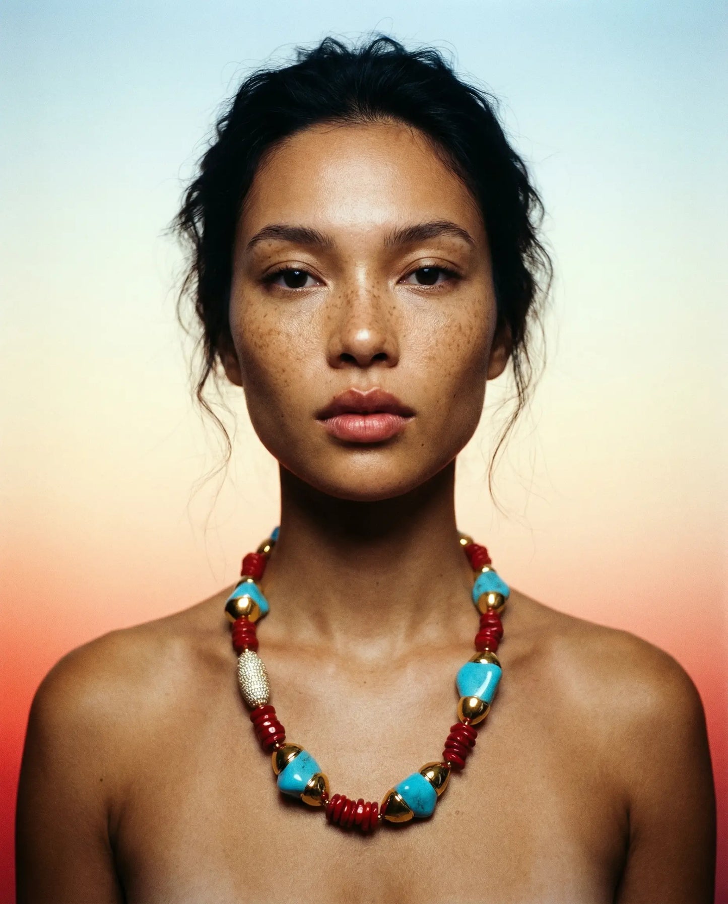 Imperial Turquoise and Coral Set in 18K Gold Plating Phoebe`s  