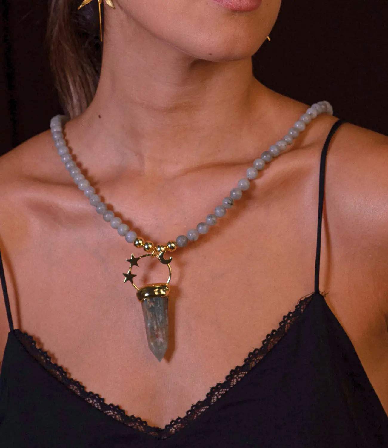 Labradorite Necklace with Moon Pendant and Faceted Point PHOEBE'S 