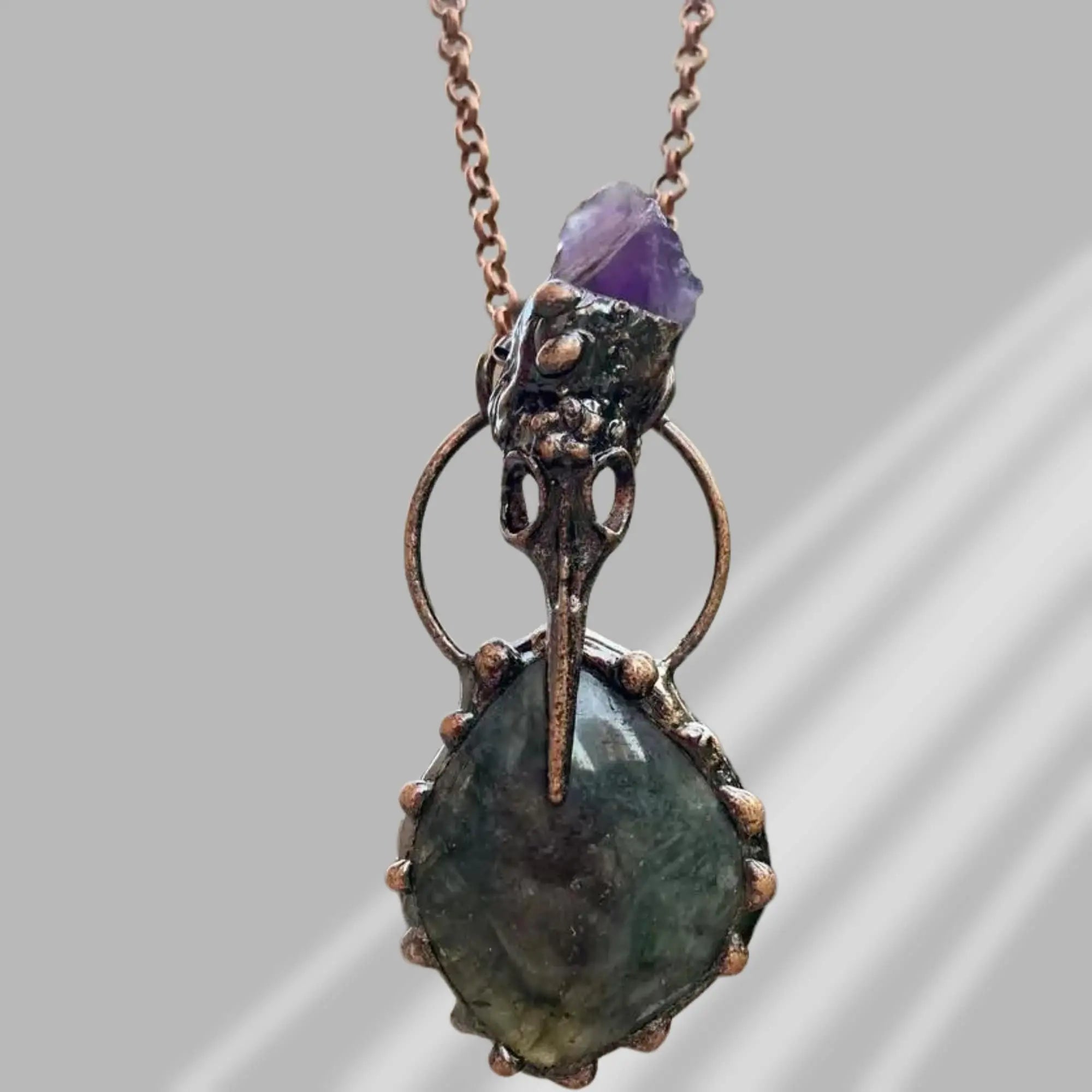 Labradorite Necklace, Amethyst Pendant, Gift Handmade