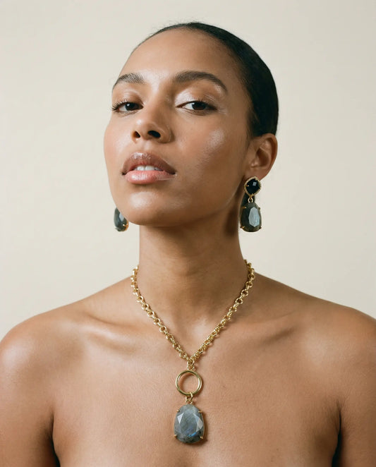 Labradorite and Black Agate Jewelry Set