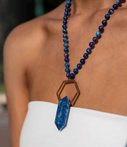 Lapis Lazuli Beaded Necklace with Point Pendant PHOEBE'S 