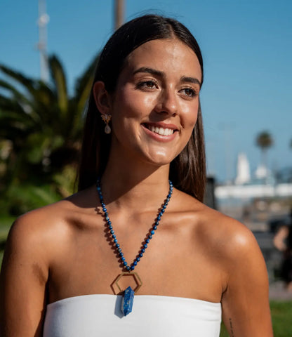 Lapis Lazuli Beaded Necklace with Point Pendant PHOEBE'S 
