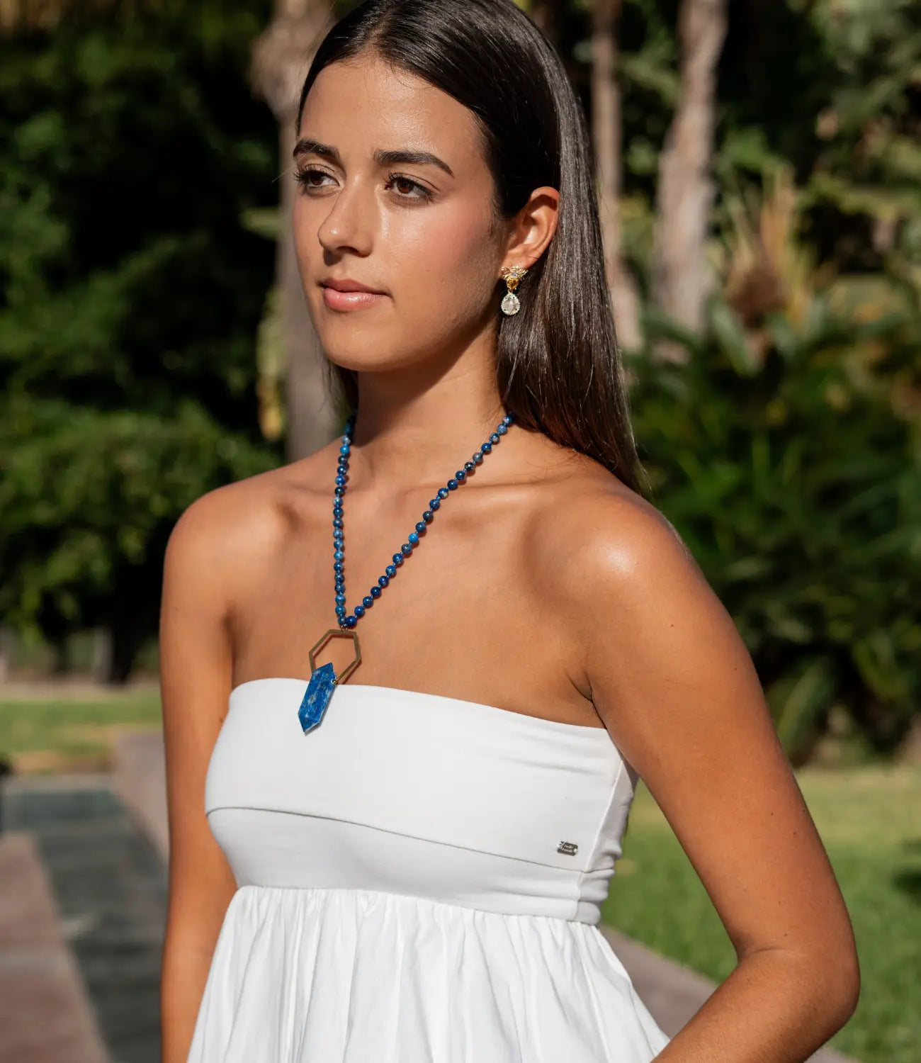 Lapis Lazuli Beaded Necklace with Point Pendant PHOEBE'S 