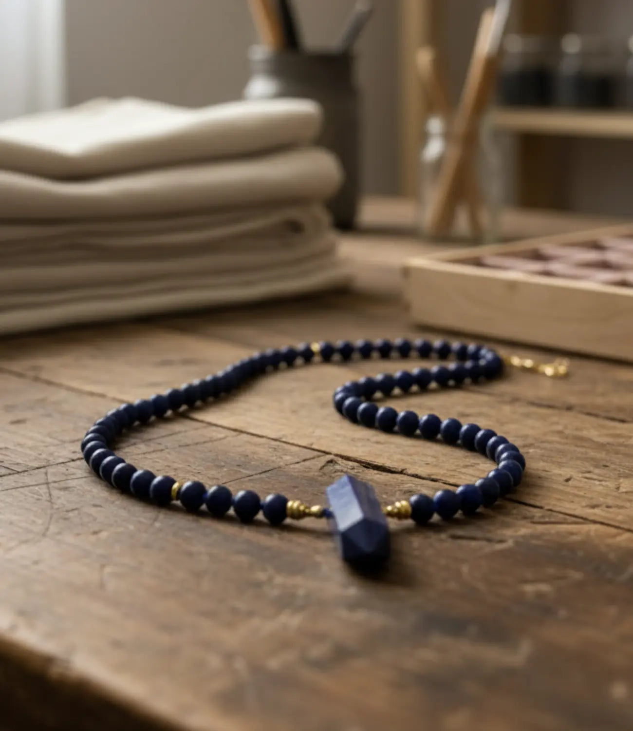 Lapis Lazuli Necklace with Carved Quartz – Amulet of Wisdom and Inner Clarity PHOEBE'S 