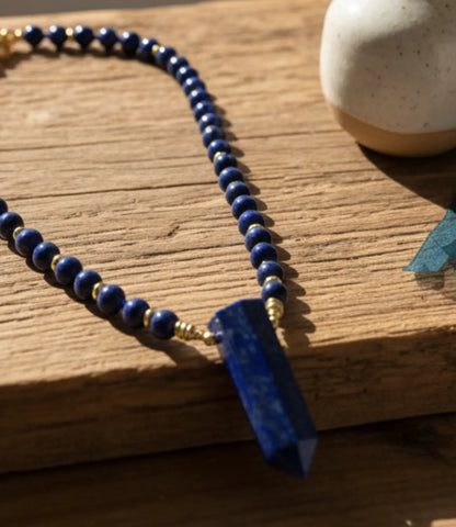 Lapis Lazuli Necklace with Carved Quartz – Amulet of Wisdom and Inner Clarity PHOEBE'S 