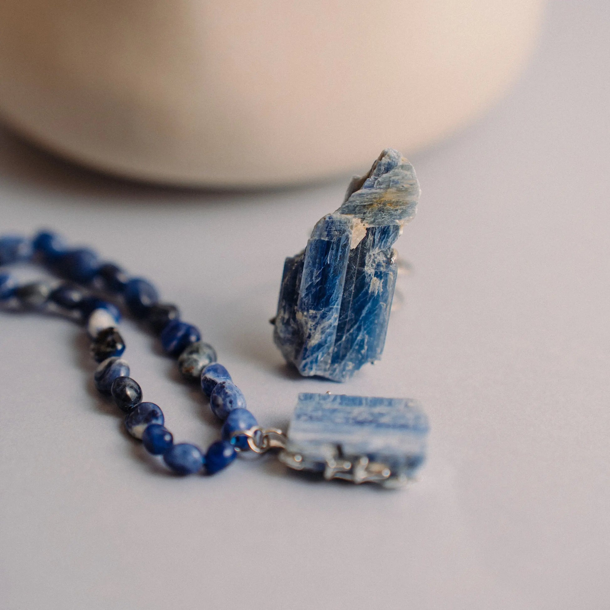 Lapis lazuli Bead Necklace, Kyanite Stone, Crystal Jewelry Set