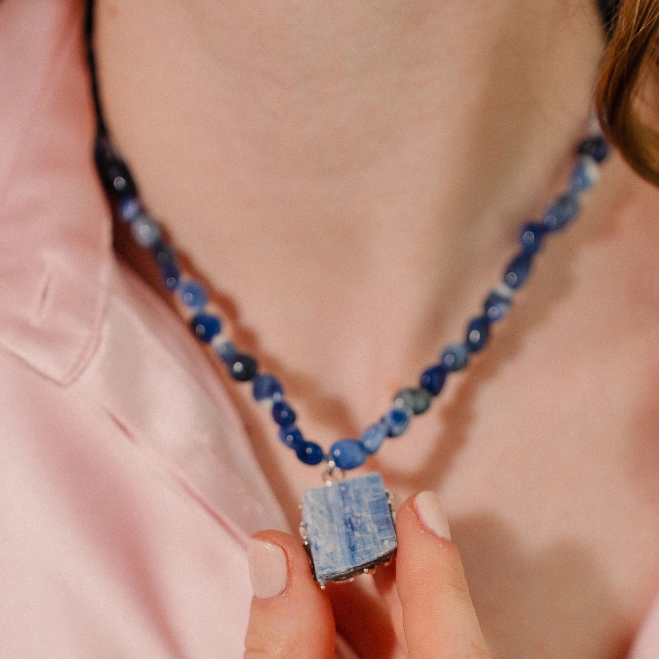 Lapis lazuli Bead Necklace, Kyanite Stone, Crystal Jewelry Set