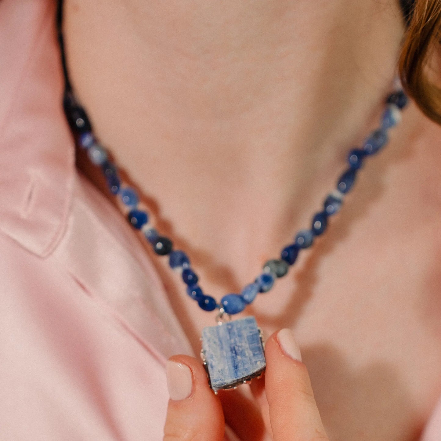 Lapis lazuli Bead Necklace, Kyanite Stone, Crystal Jewelry Set