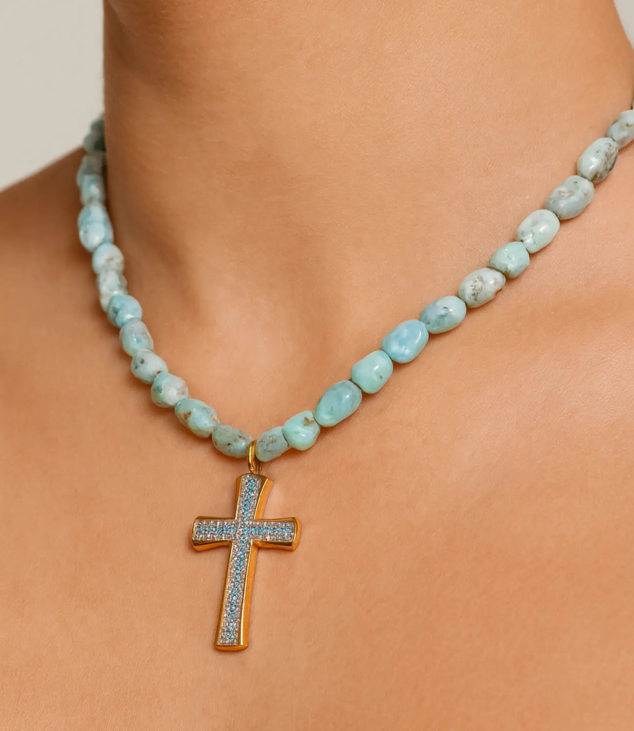 Larimar Choker with Golden Cross PHOEBE'S 