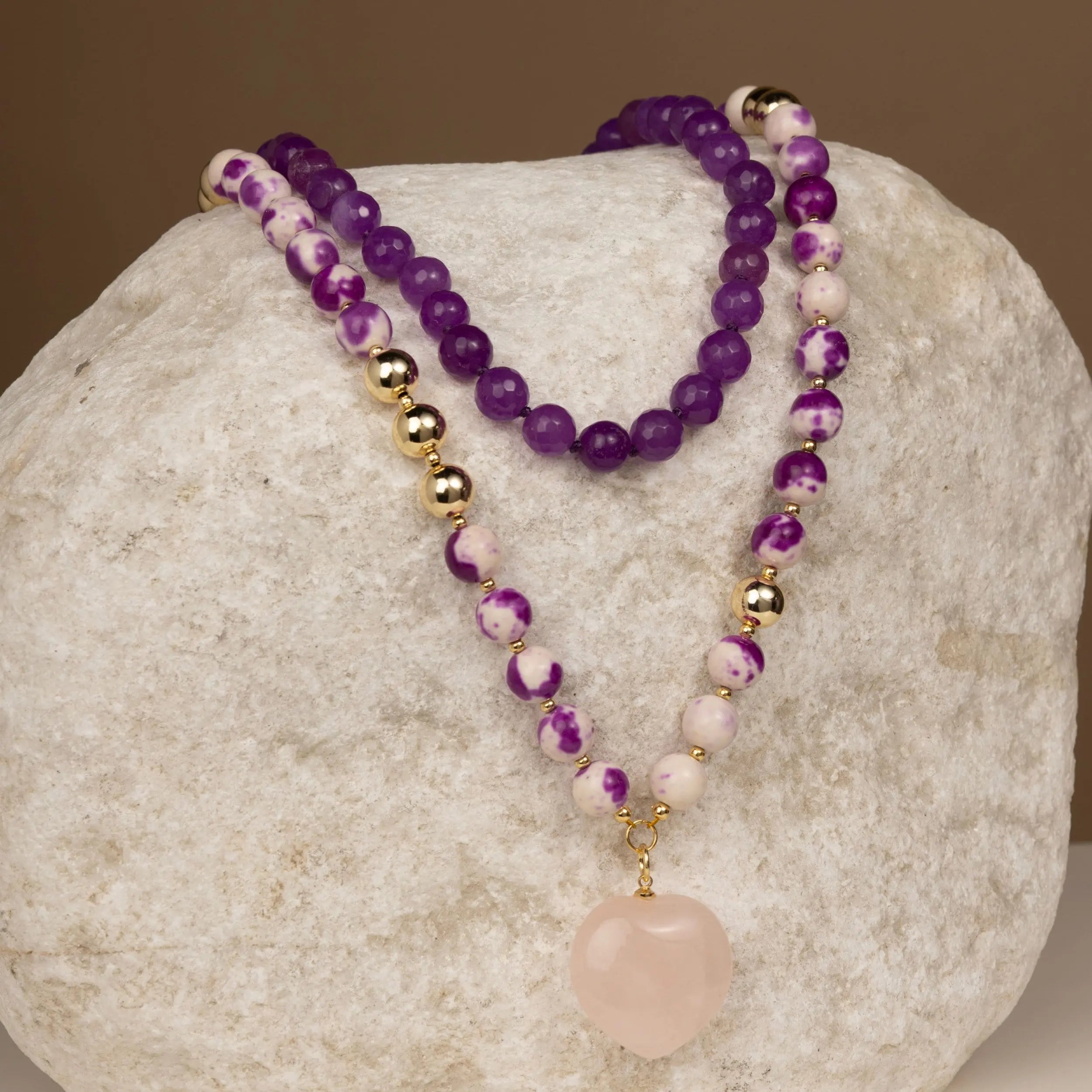 Layered Necklace | Rose Quartz Heart | Handmade Gift