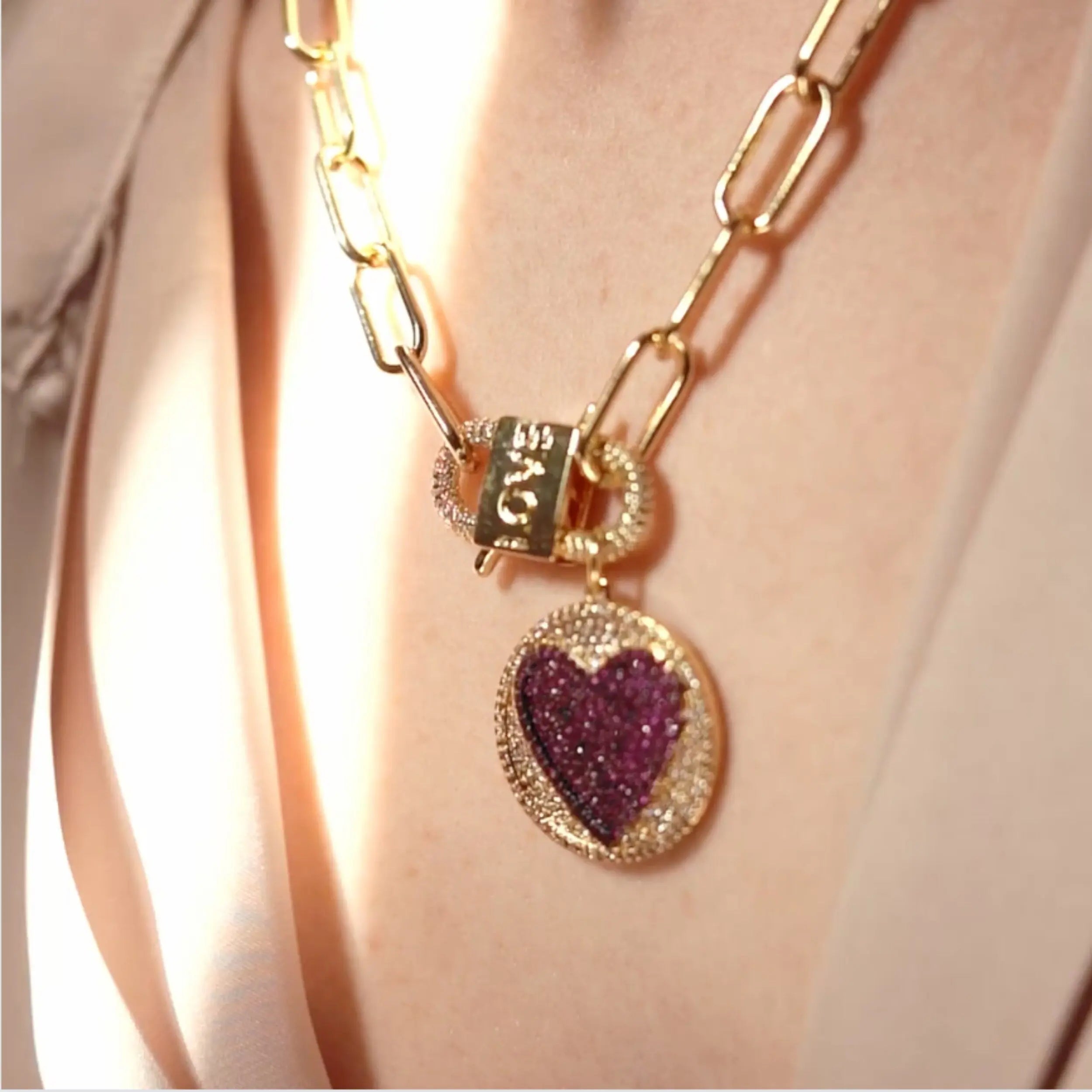 Layering Necklace, CZ Heart Charm, Gift Handmade