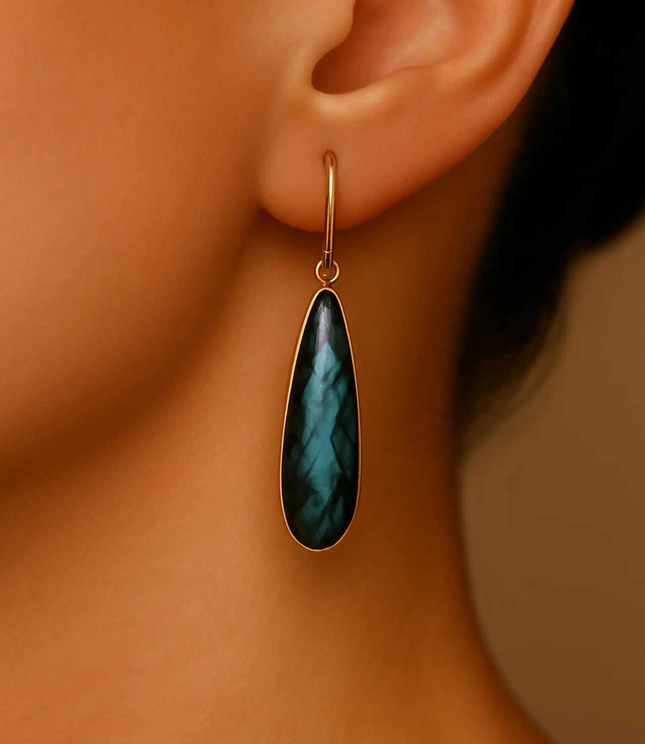 Long 18K Gold-Plated Labradorite Earrings PHOEBE'S 