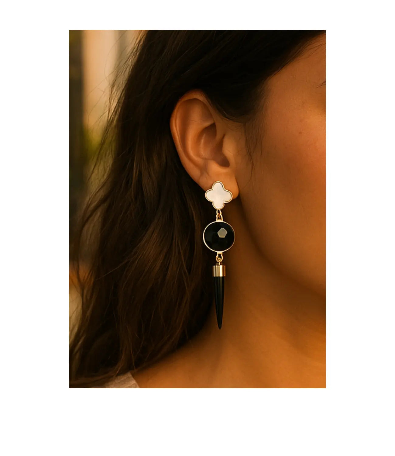 Long Earrings with Black Onyx and Mother-of-Pearl | PHOEBE’S PHOEBE'S 