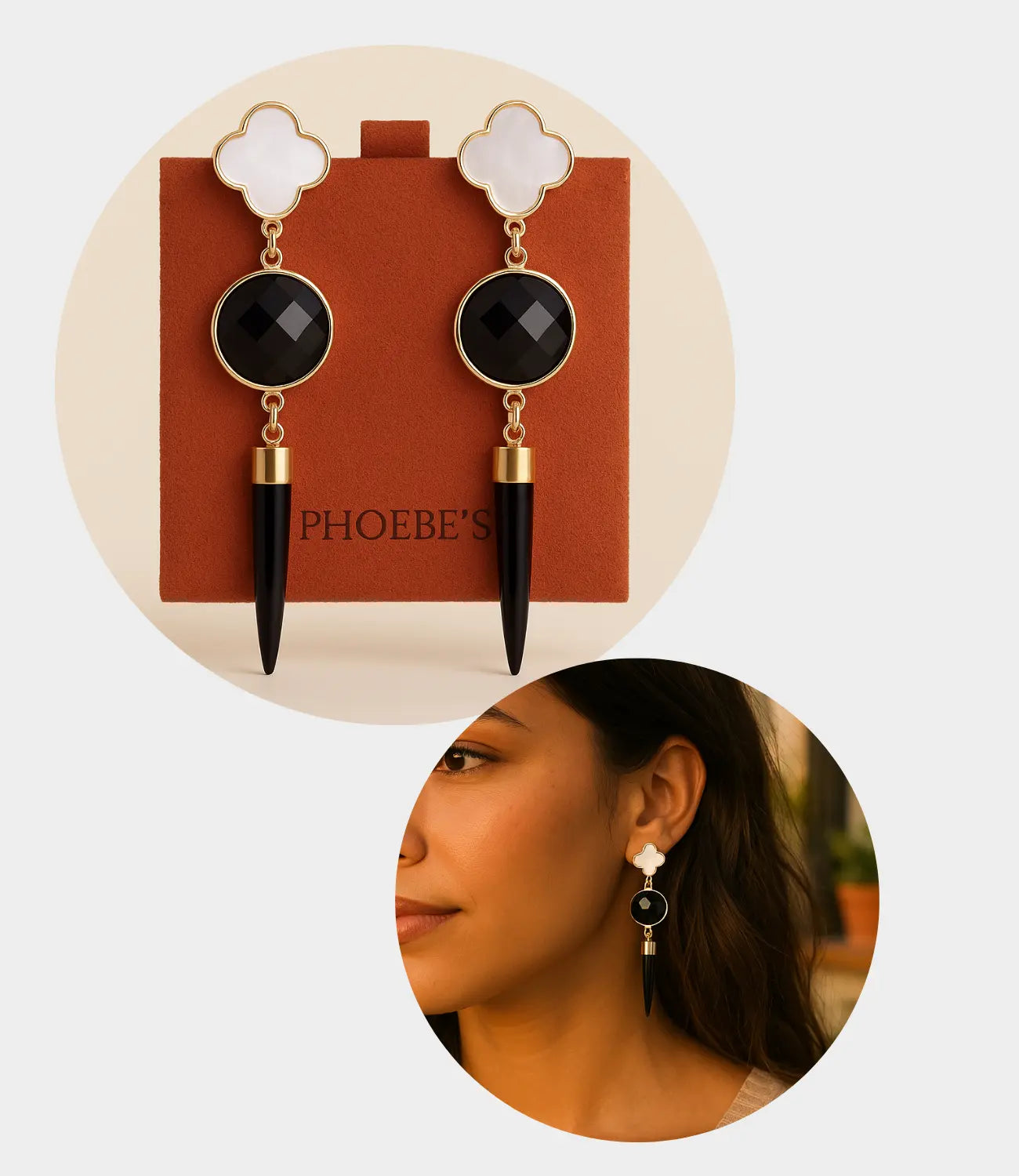 Long Earrings with Black Onyx and Mother-of-Pearl | PHOEBE’S PHOEBE'S 