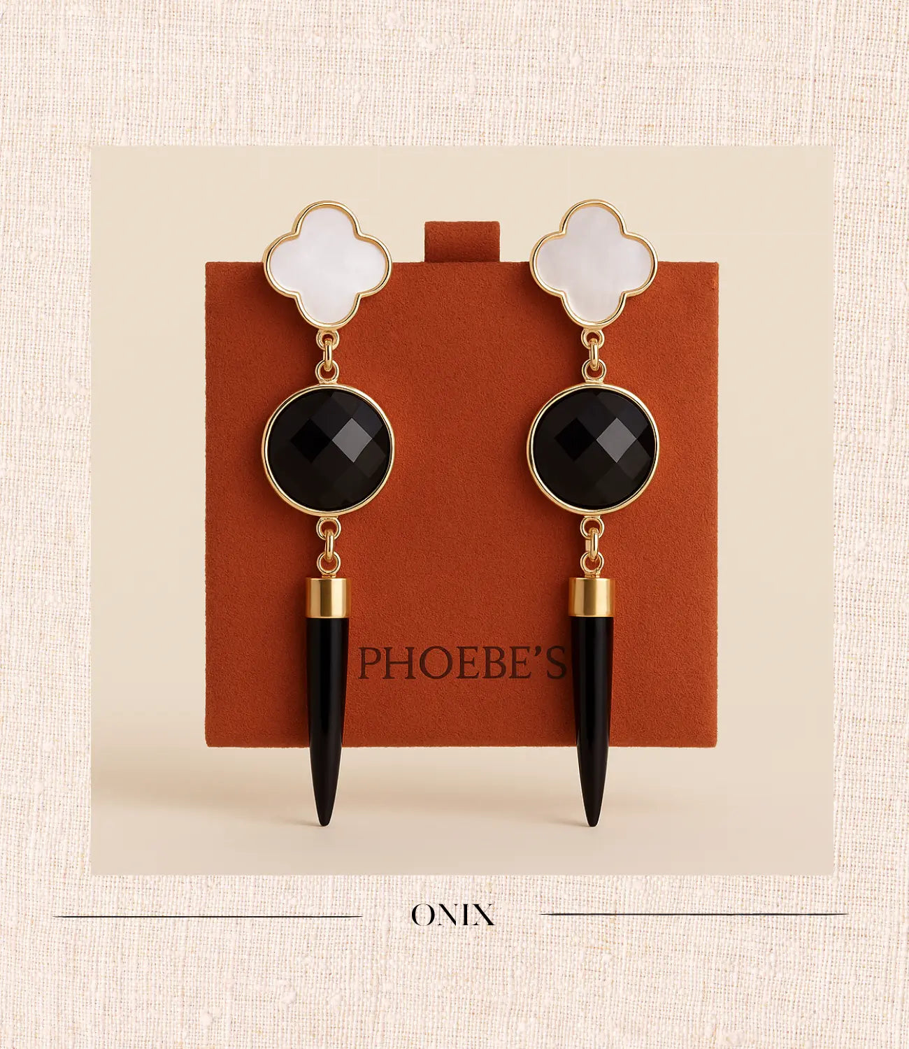 Long Earrings with Black Onyx and Mother-of-Pearl | PHOEBE’S PHOEBE'S 