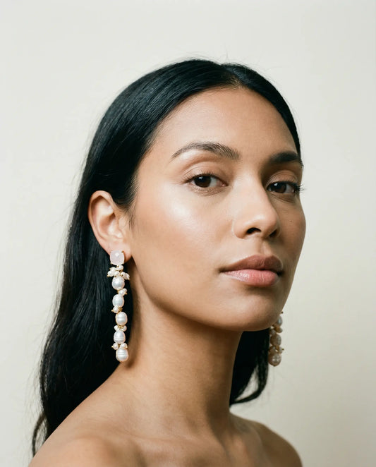 Long Freshwater Pearl Cascade Earrings with Moonstone PHOEBE'S 
