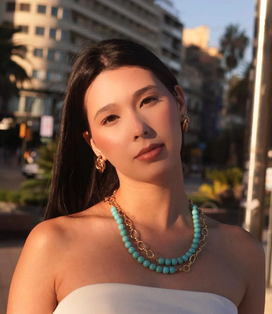 Long Turquoise and Gold Necklace – Versatility and Elegance PHOEBE'S 