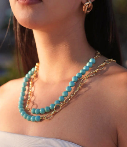 Long Turquoise and Gold Necklace – Versatility and Elegance PHOEBE'S 