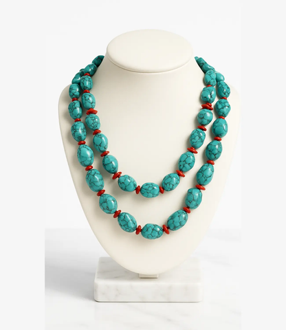 Majestic Turquoise and Coral Necklace – Double Strand PHOEBE'S 