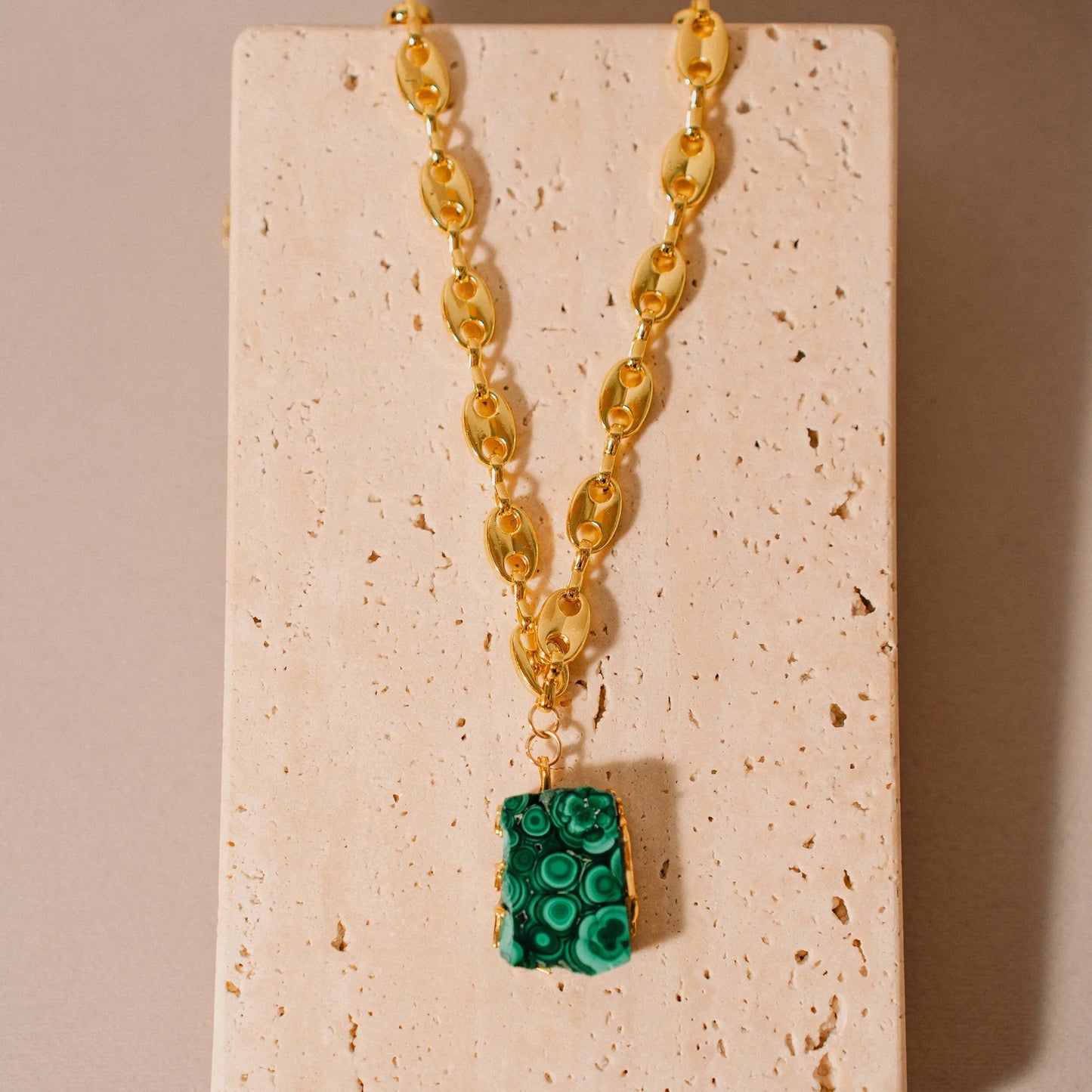 Malachite Necklace, Gold Crystal Set, Gift for Her