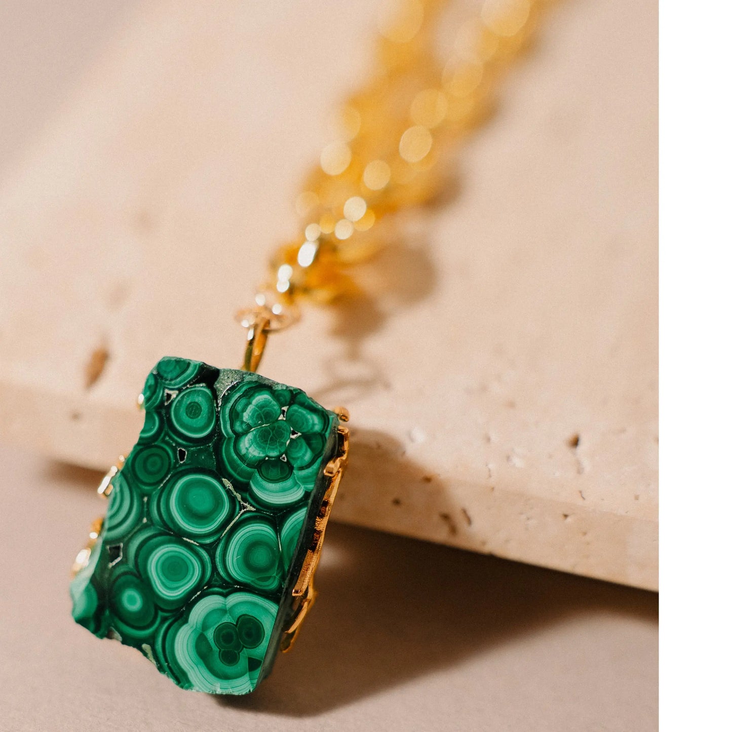 Malachite Necklace, Gold Crystal Set, Gift for Her