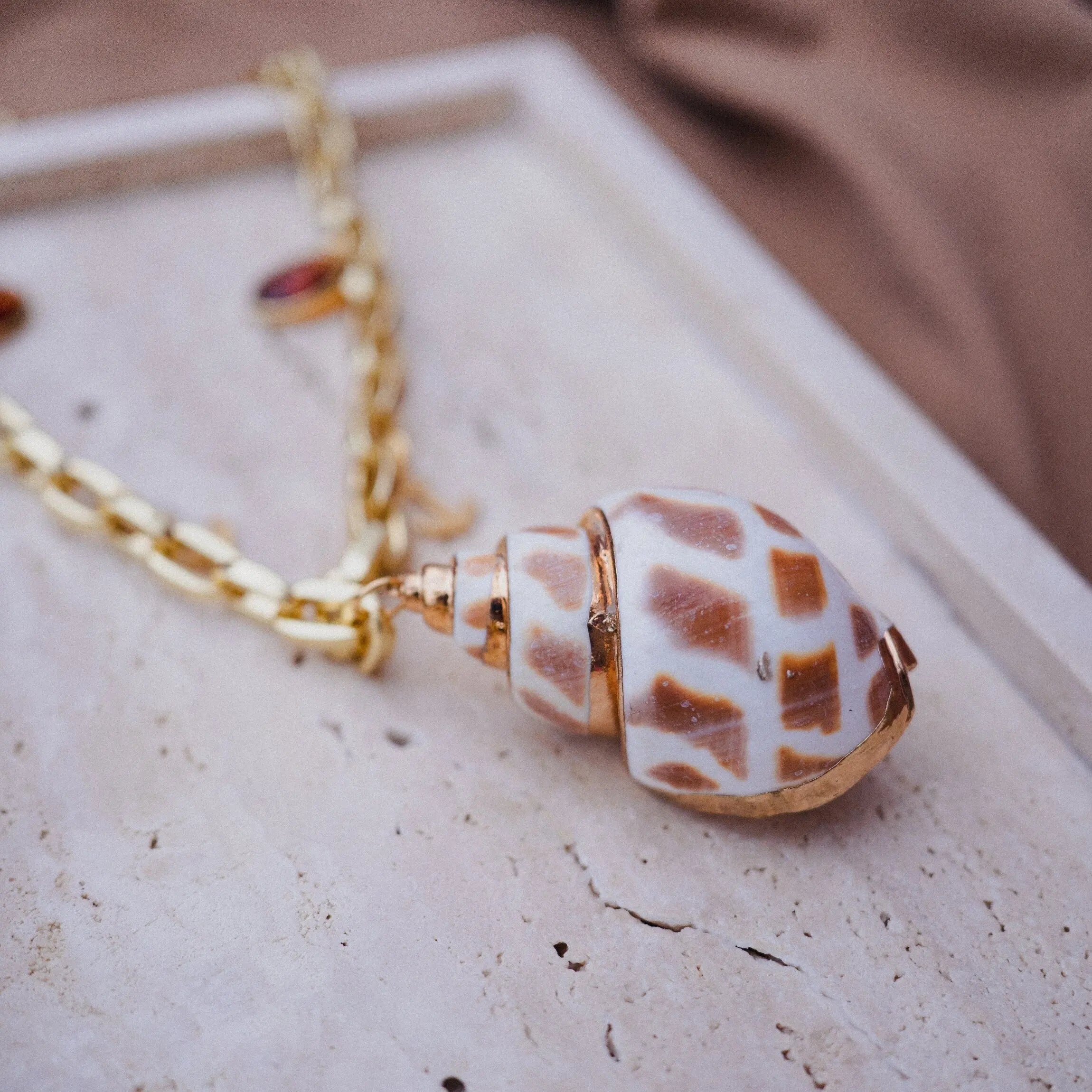 Marine Necklace, Shell Necklace, Summer Necklace, Beach Charm, Gold Chain, Gift for Her