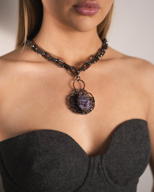 Maximalist Amethyst and Aged Metal Necklace PHOEBE'S 