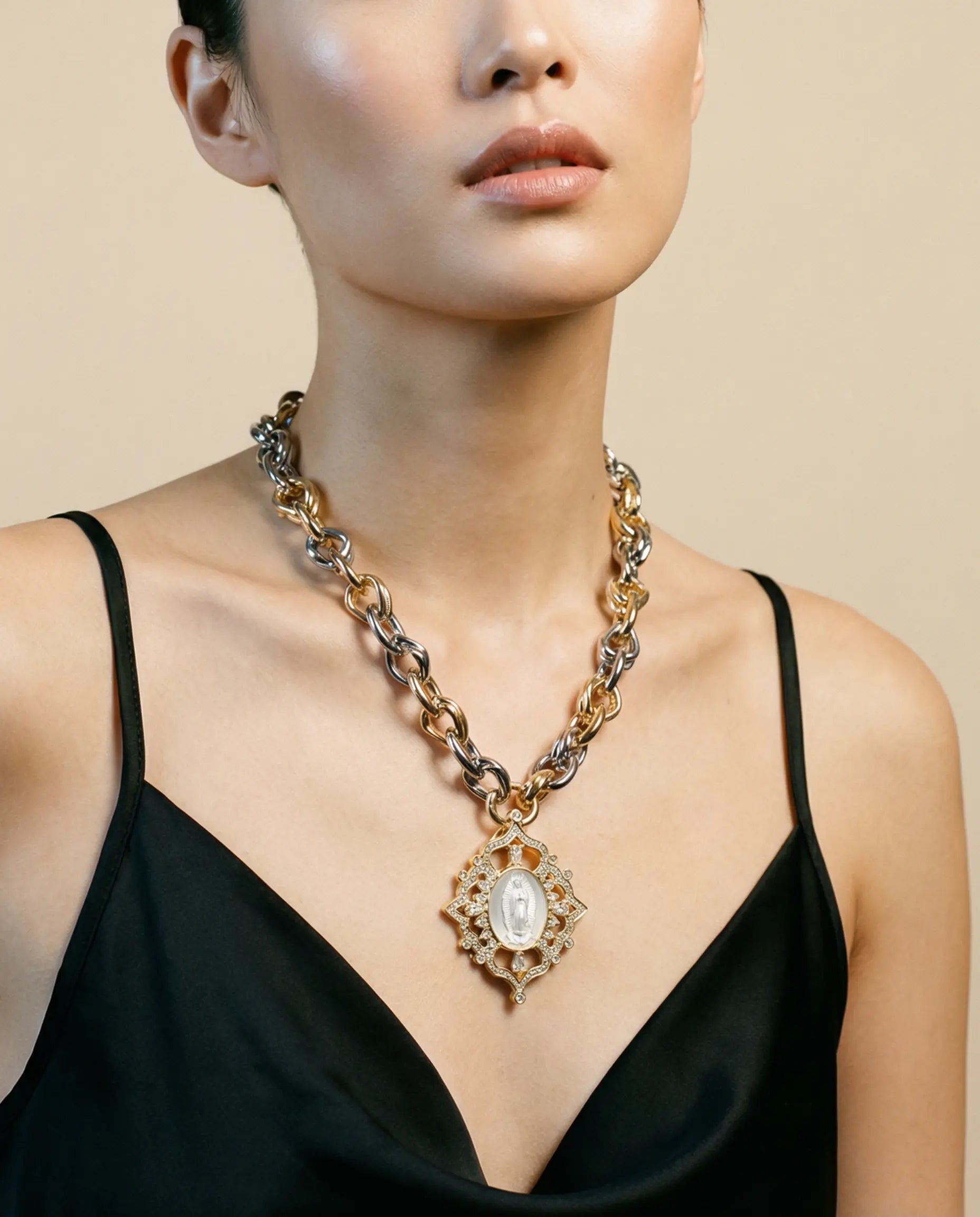 Maximalist Catholic Medal Necklace with Two-Tone Chain PHOEBE'S 