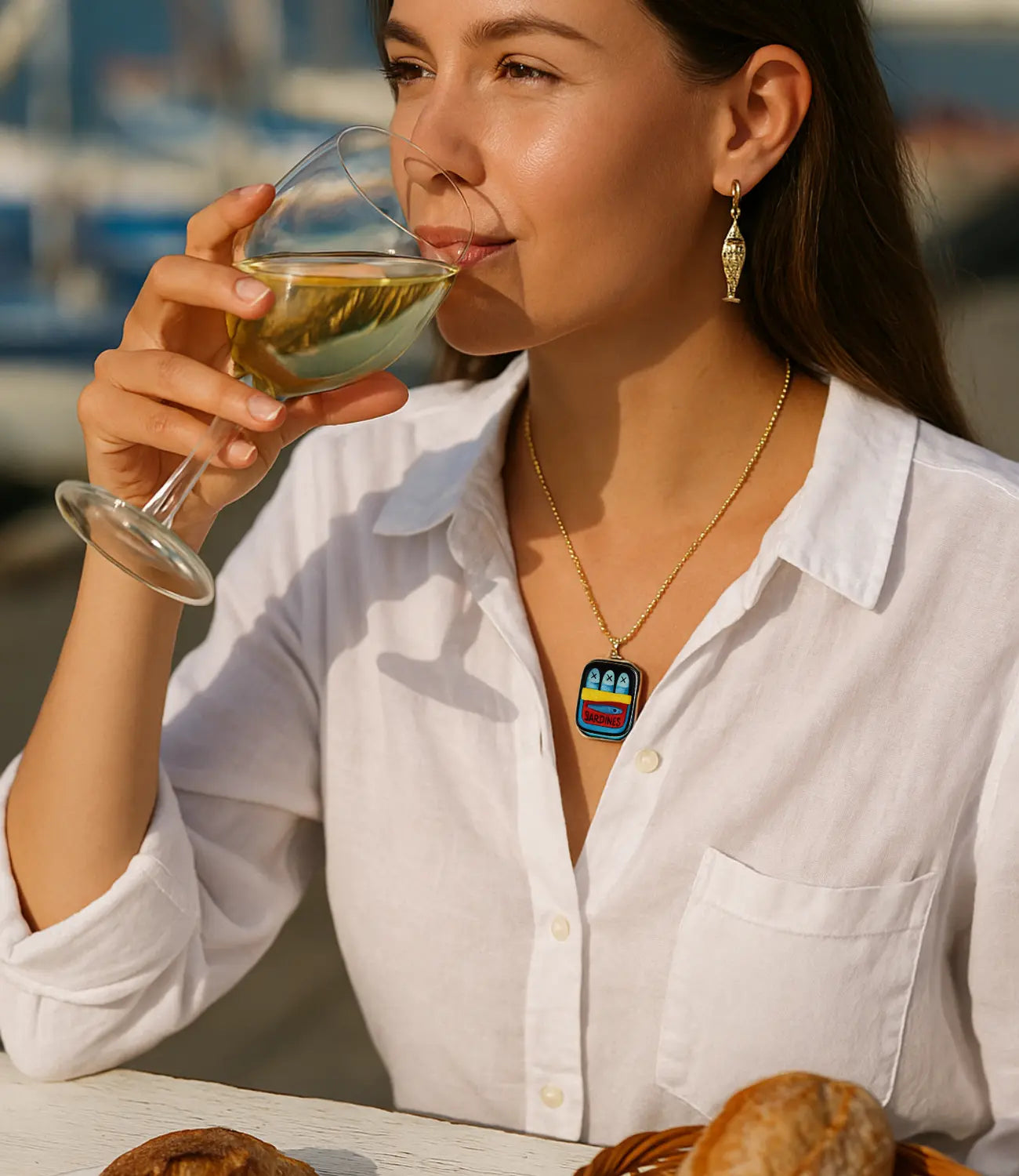 Mediterranean Sardines Set – 18K Gold Earrings and Hand-Painted Ceramic Necklace PHOEBE'S 