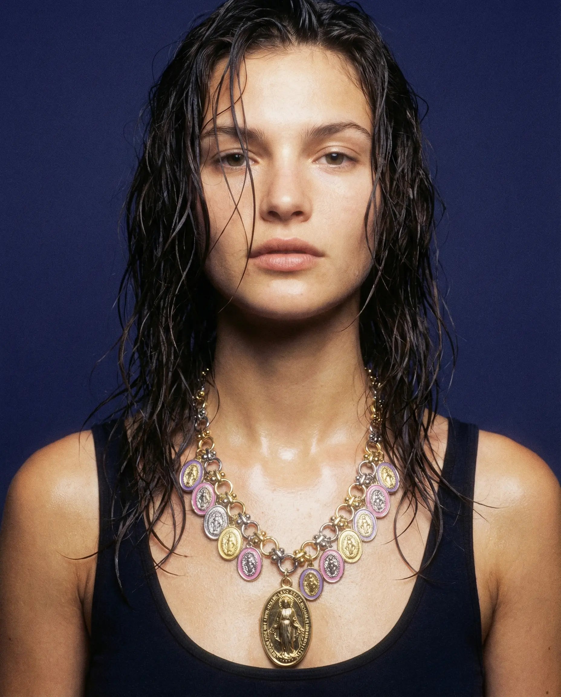 Milagrosa Royale” Two-Tone Necklace with Enamel Medallions PHOEBE'S 