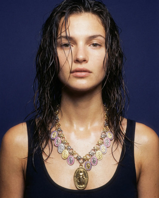 Milagrosa Royale” Two-Tone Necklace with Enamel Medallions PHOEBE'S 