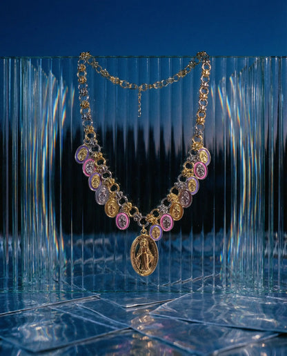 Milagrosa Royale” Two-Tone Necklace with Enamel Medallions PHOEBE'S 