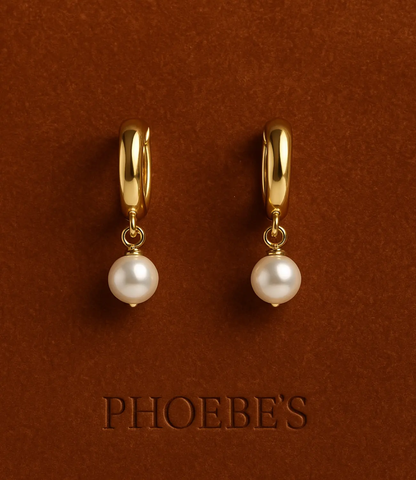Minimalist 18k gold-plated hoop earrings with dangling pearl PHOEBE'S 