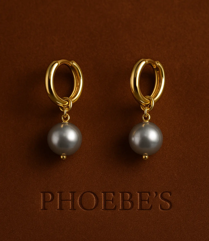 Minimalist 18k gold-plated hoop earrings with dangling pearl PHOEBE'S 