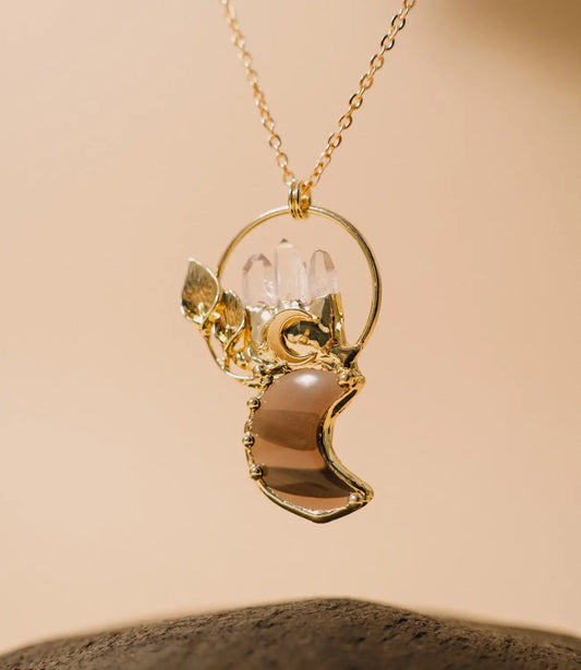 Moon Pendant with Smoke Quartz and Gold-Plated Details PHOEBE'S 