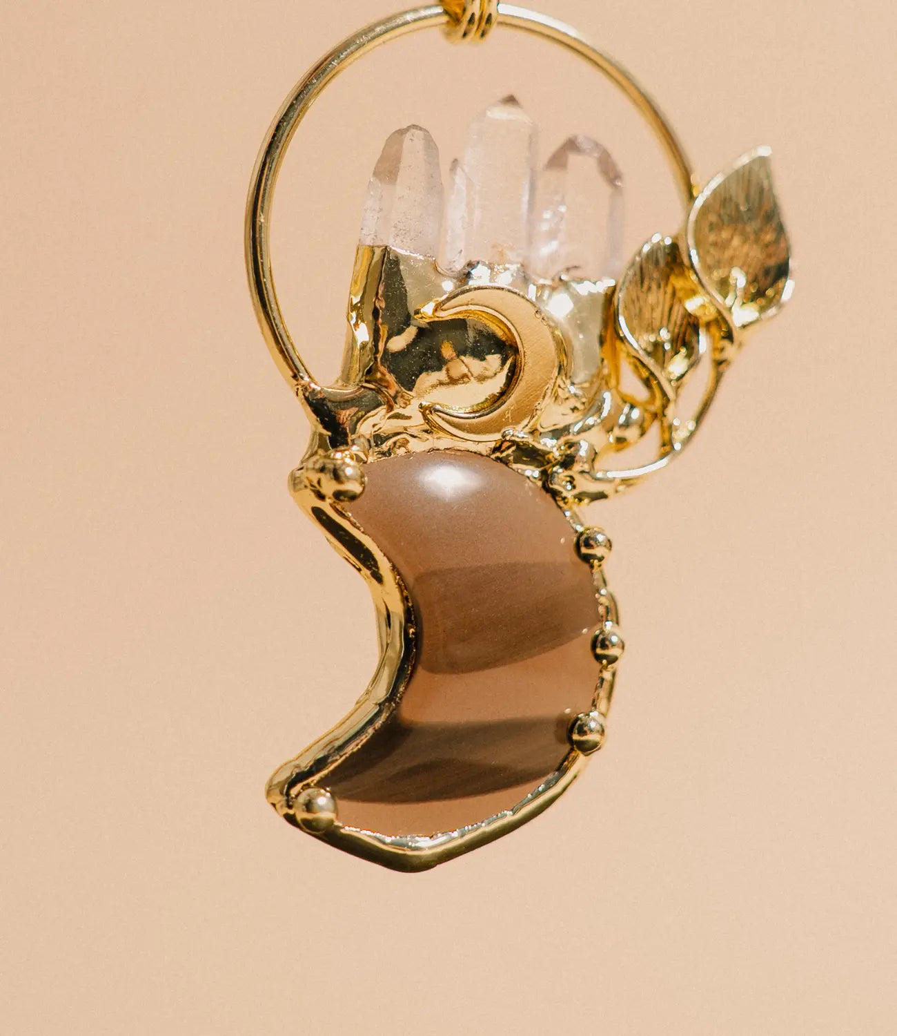 Moon Pendant with Smoke Quartz and Gold-Plated Details PHOEBE'S 
