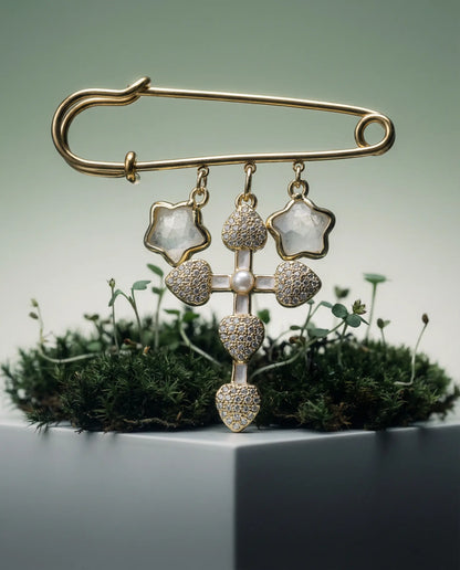 Moon Star Protection Brooch with Golden Heart Cross PHOEBE'S 