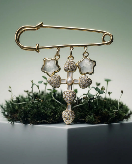 Moon Star Protection Brooch with Golden Heart Cross PHOEBE'S 